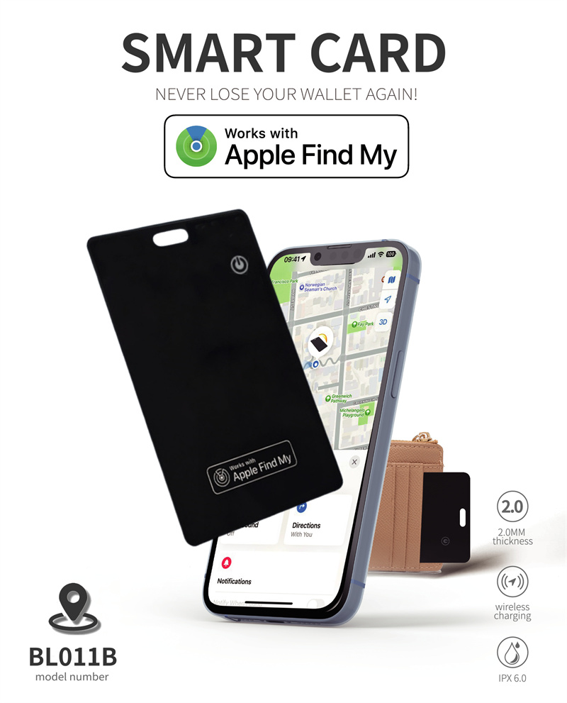 Wallet Tracker Wireless Charging IP68 Thin Item Finder Purse Luggage Works with Apple Find My APP & Network