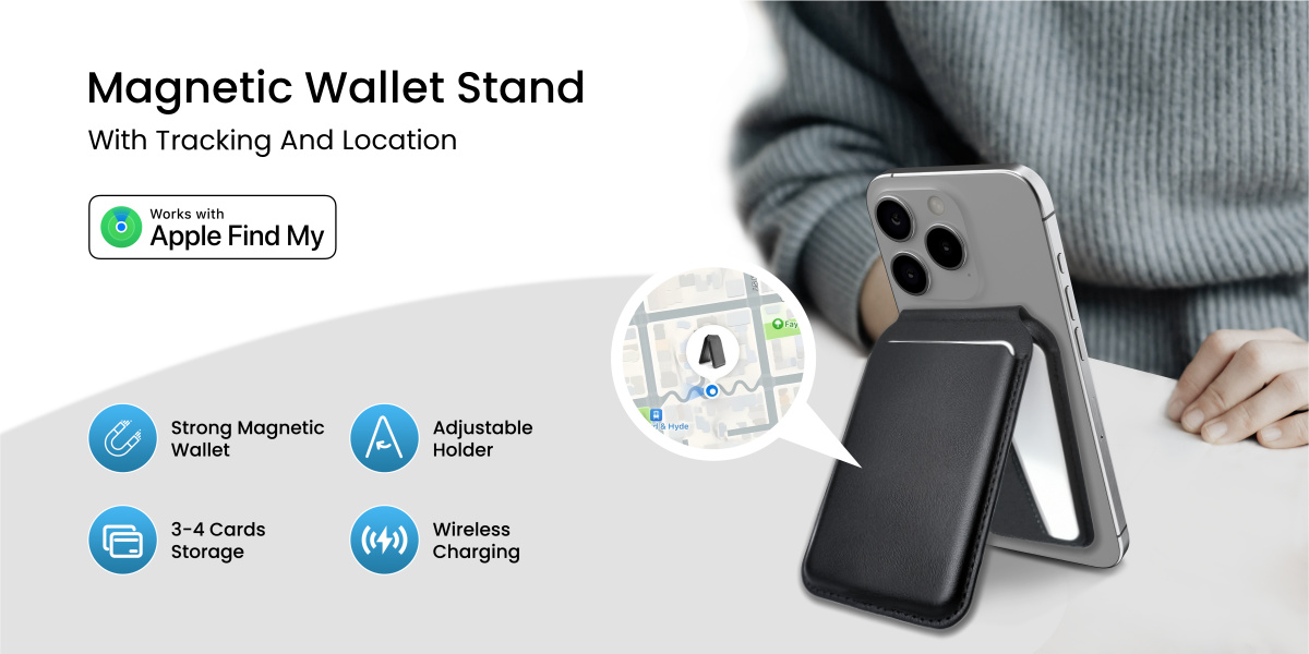 Magsafe Wallet Magnetic iPhone Wallet with Full Find My Locator Functionality Magnet Strength Wallet Tracker with Adjustable Stand for iPhone 15 14 13 12 Series