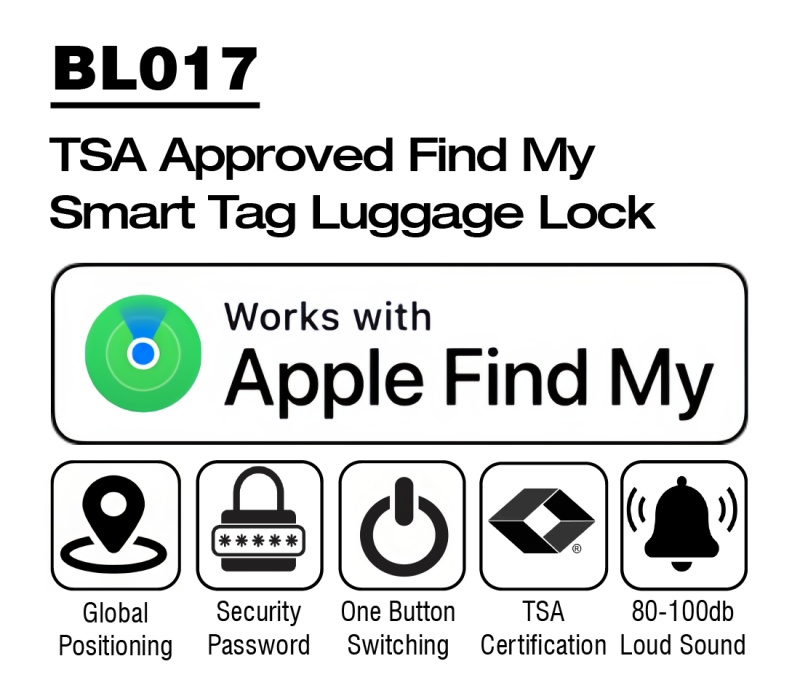 Smart Luggage Lock with Tracker, TSA Approved Travel Luggage Lock with Tracking Tag, Works with Apple Find My(iOS only), Bluetooth Tracker Lock, Combination Locks for Suitcases, Backpacks, Toolboxes