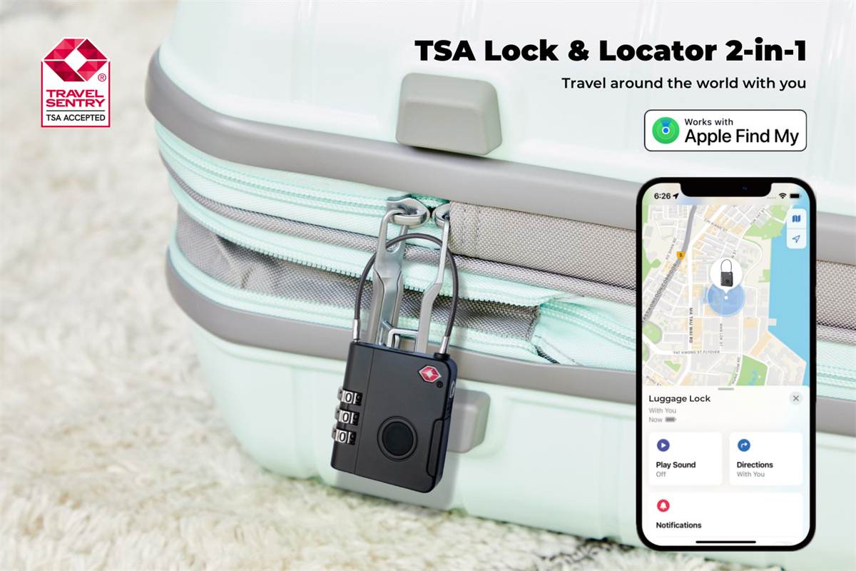 Smart Luggage Lock with Tracker, TSA Approved Travel Luggage Lock with Tracking Tag, Works with Apple Find My(iOS only), Bluetooth Tracker Lock, Combination Locks for Suitcases, Backpacks, Toolboxes