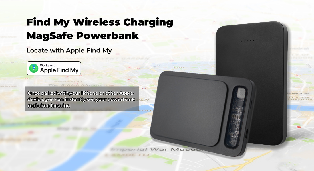 Slim Magnetic Wireless Portable Charger Finder Powerbank Tracker Works with Apple Find My (iOS Only) 