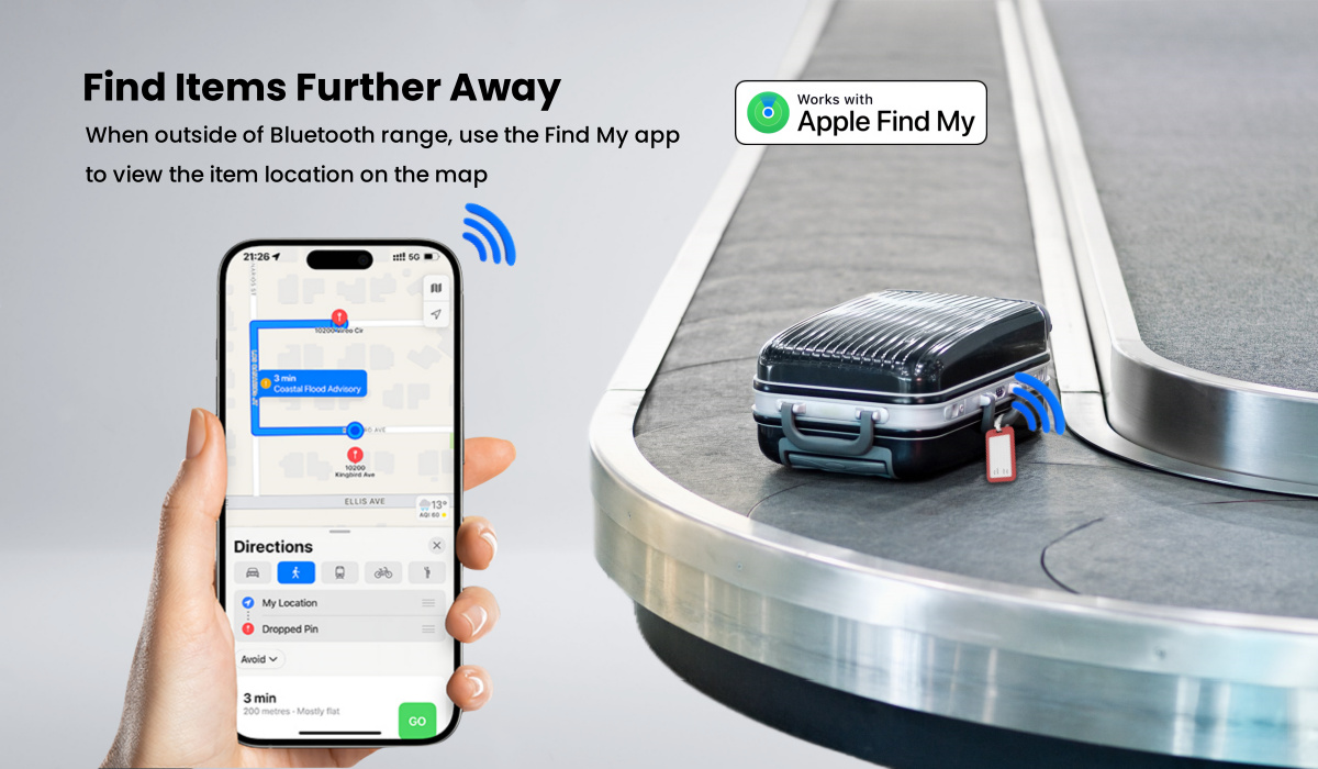 Luggage Tracker Anti-Lost Tags Travel Bag Labels Suitcase Tags Item Locator Works with Apple Find My iOS only