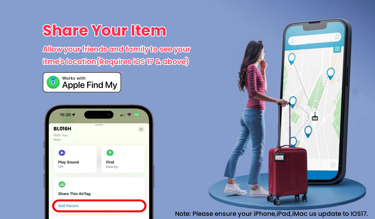 Luggage Tracker Bluetooth Tracking Tags Works with Apple Find My (iOS Only)