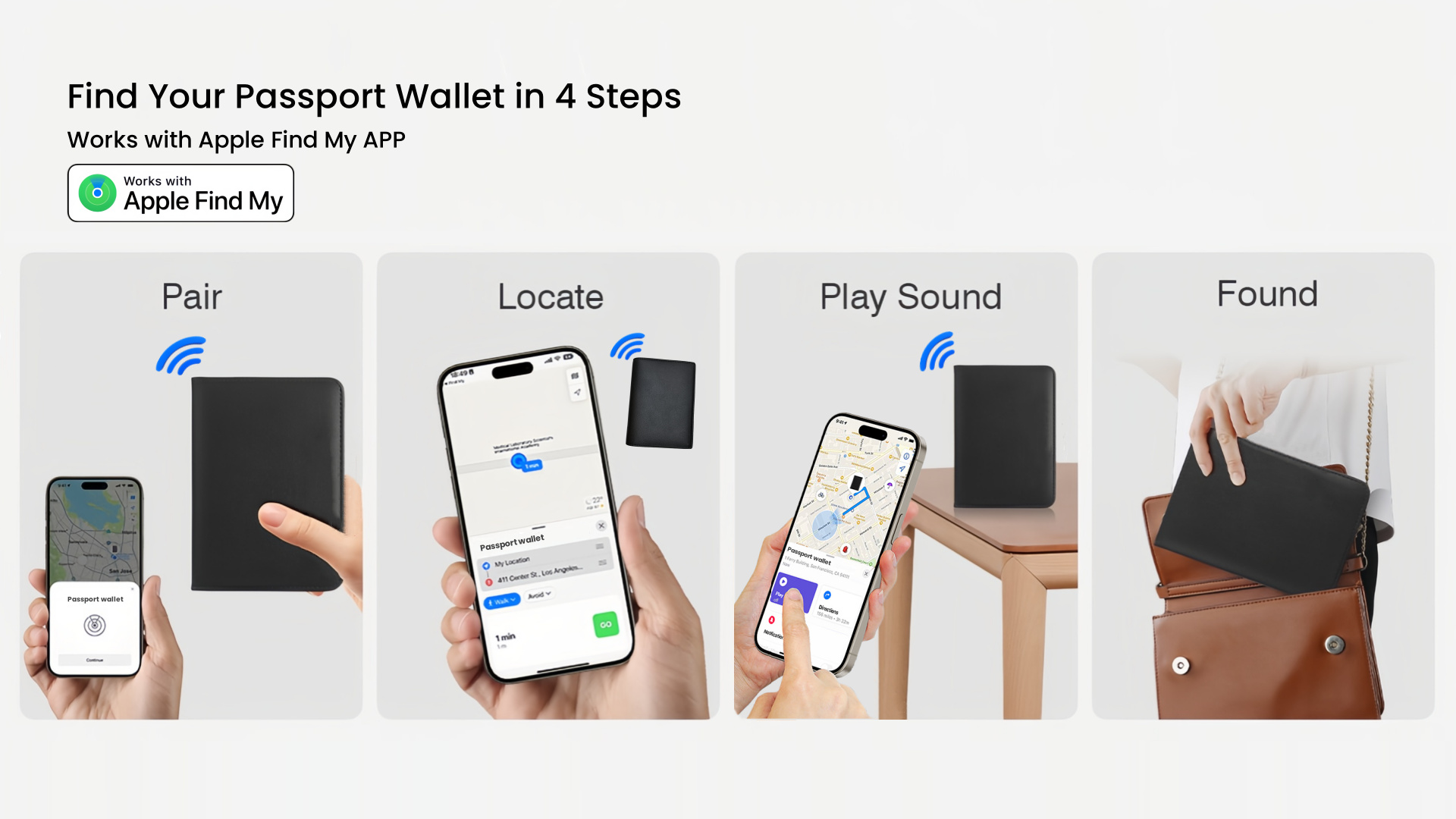 Passport Holder with Bluetooth Tracker Works with Apple Find My (iOS Only) Worldwide Locate Passport