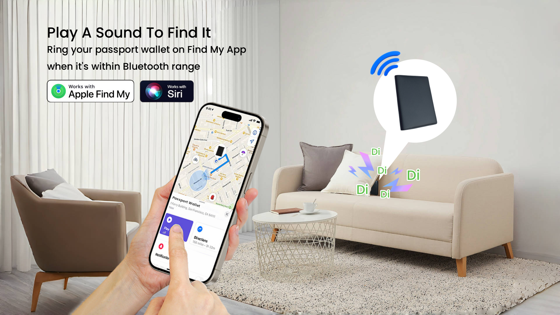 Passport Holder with Bluetooth Tracker Works with Apple Find My (iOS Only) Worldwide Locate Passport