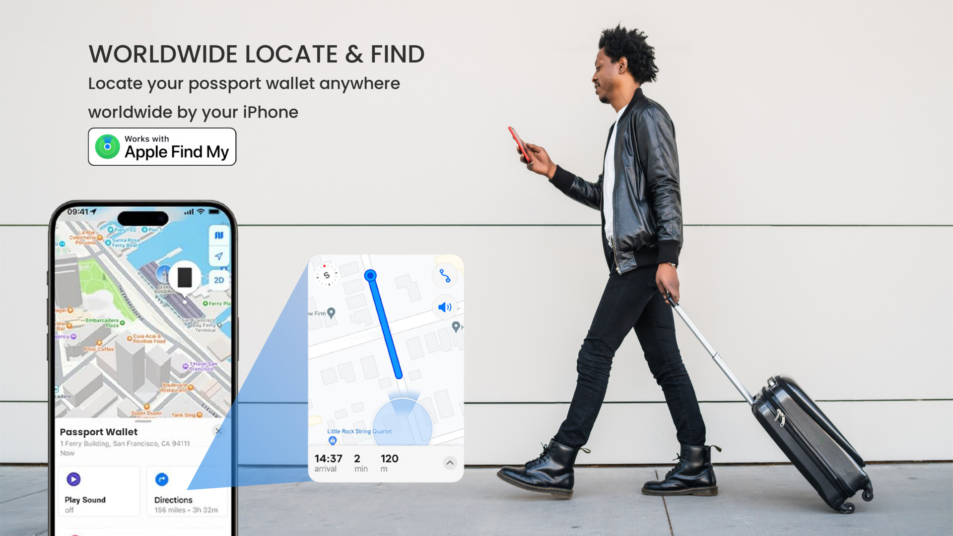 Passport Holder with Bluetooth Tracker Works with Apple Find My (iOS Only) Worldwide Locate Passport